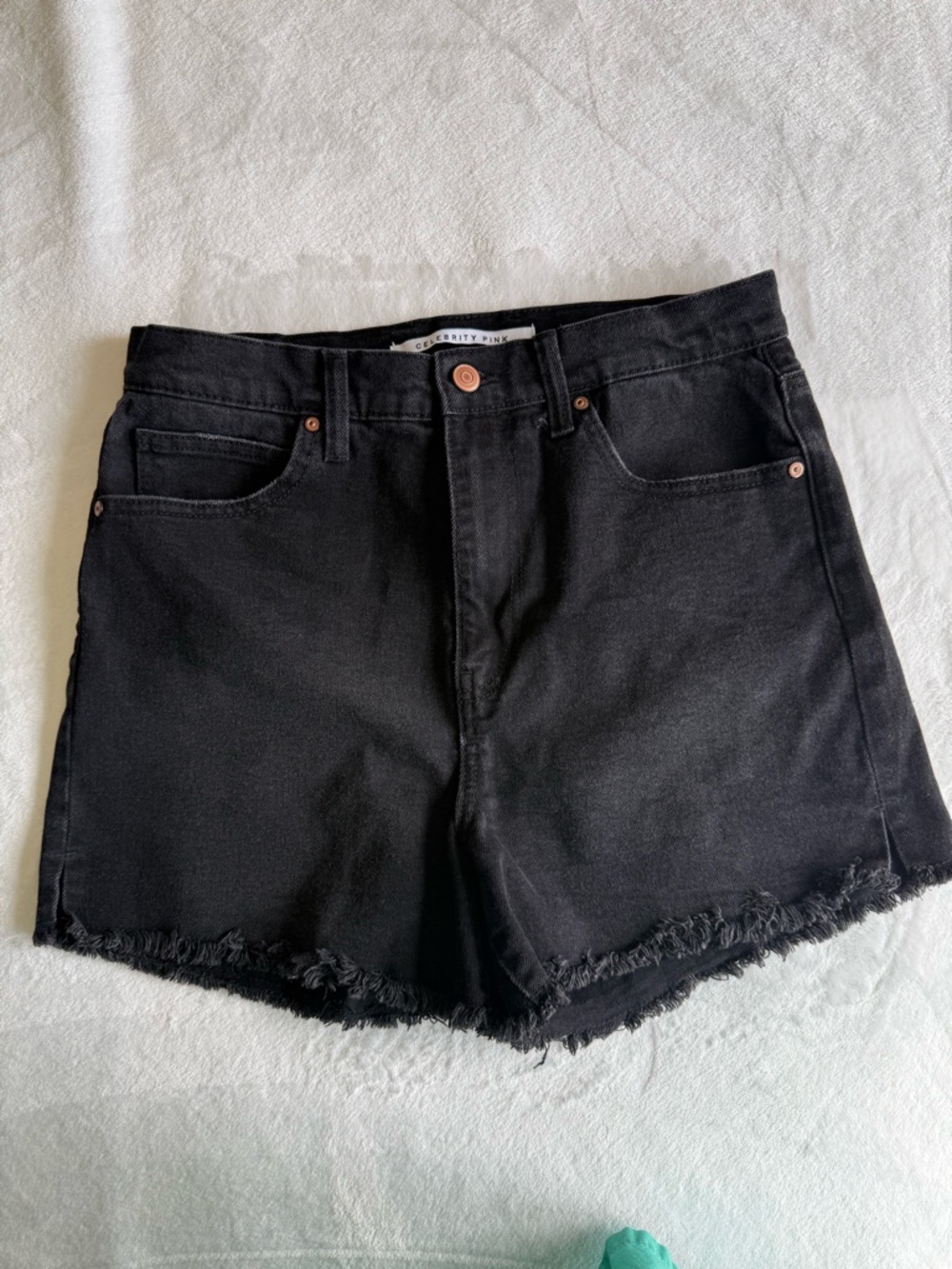 Celebrity Pink Black Frayed Hem Denim Shorts